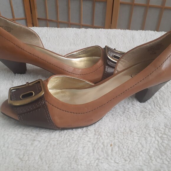 NINE & CO D'ORSAY HEELS POINTY TOE PUMPS JJBELISMA BROWN LEATHER-WOMENS SIZE 6.5 - Picture 2 of 7